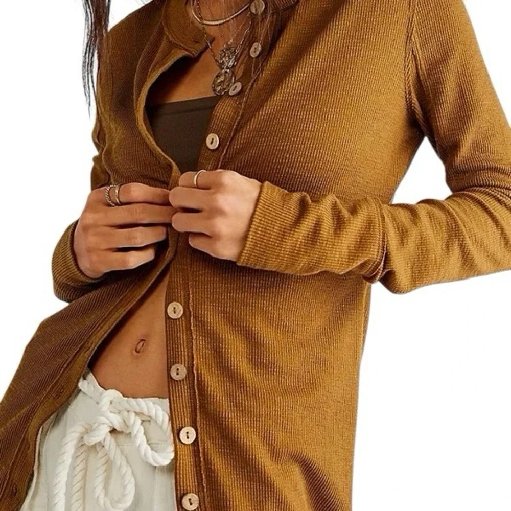 We The Free‎ People Gia Cardi Long Ribbed Sweater Dress Size Small Brown Tan